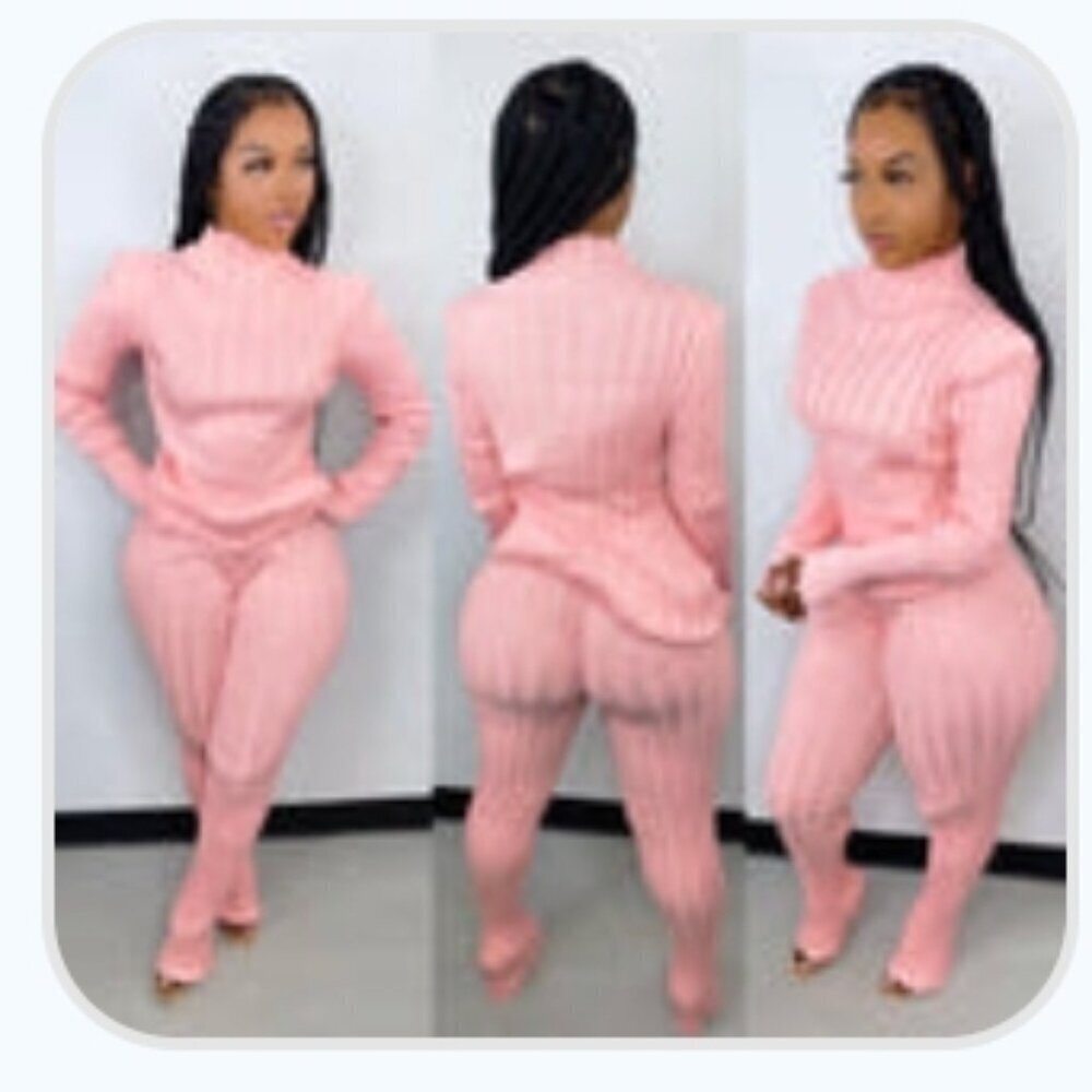 Sugar Popped | Ultra Luxe Ribbed 2-Piece Lounge Set | Blush Pink | Size L | NWOT